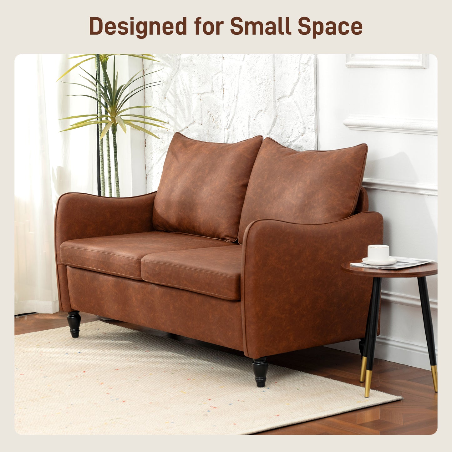 Mipa Brown  Faux Leather Marble Effect 2 Seater Sofa