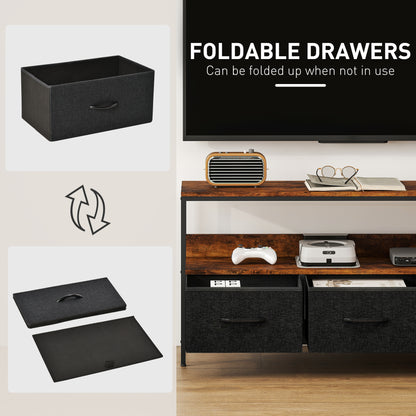 Avasoro 120cm Rustic Brown TV Storage Unit With 3 Fold Down Fabric Drawers
