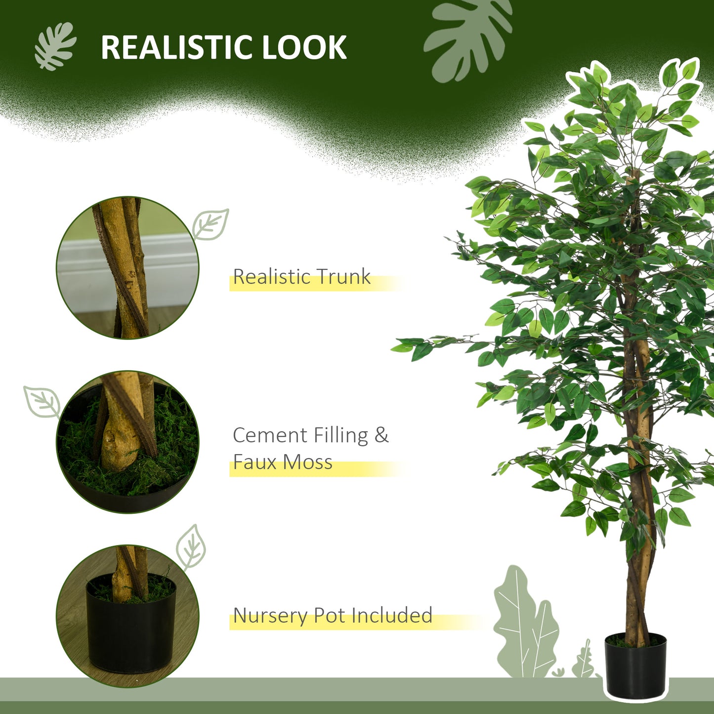 Larane Artificial Ficus Style Tree With Stabilised Pot Base In Green