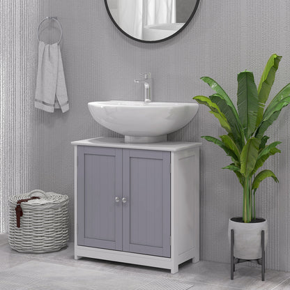 Rova Compact Under Sink Bathroom Storage Cabinet With Adjustable Shelf And Drain Cut Out White And Grey
