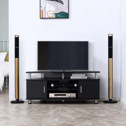 Zisaba Mika 120cm Wooden Black TV Storage Unit For Screens Up To 55 Inches 2 Doors and Shelves