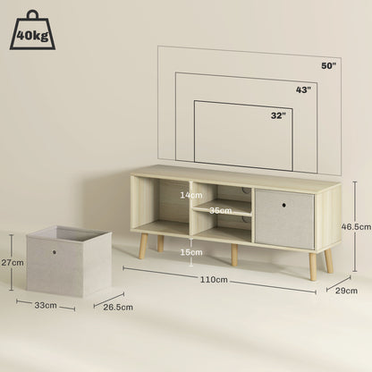 Lepa Yoha 110cm Natural Wood TV Storage Cabinet With Fabric Fold Down Drawers For Screens Up To 50 Inches