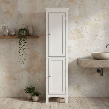 Barila 160cm Slim Tall Bathroom Storage Cabinet With Adjustable Shelves And Double Doors White