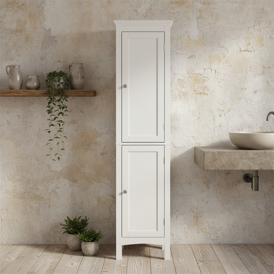 Barila 160cm Slim Tall Bathroom Storage Cabinet With Adjustable Shelves And Double Doors White