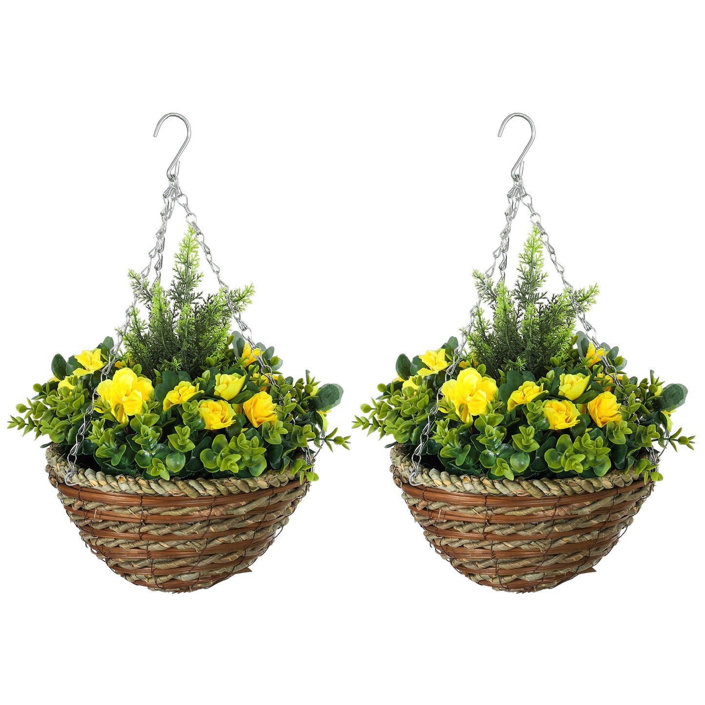Lema Set Of 2 Artificial Lisianthus Hanging Flower Pots In Yellow And Green
