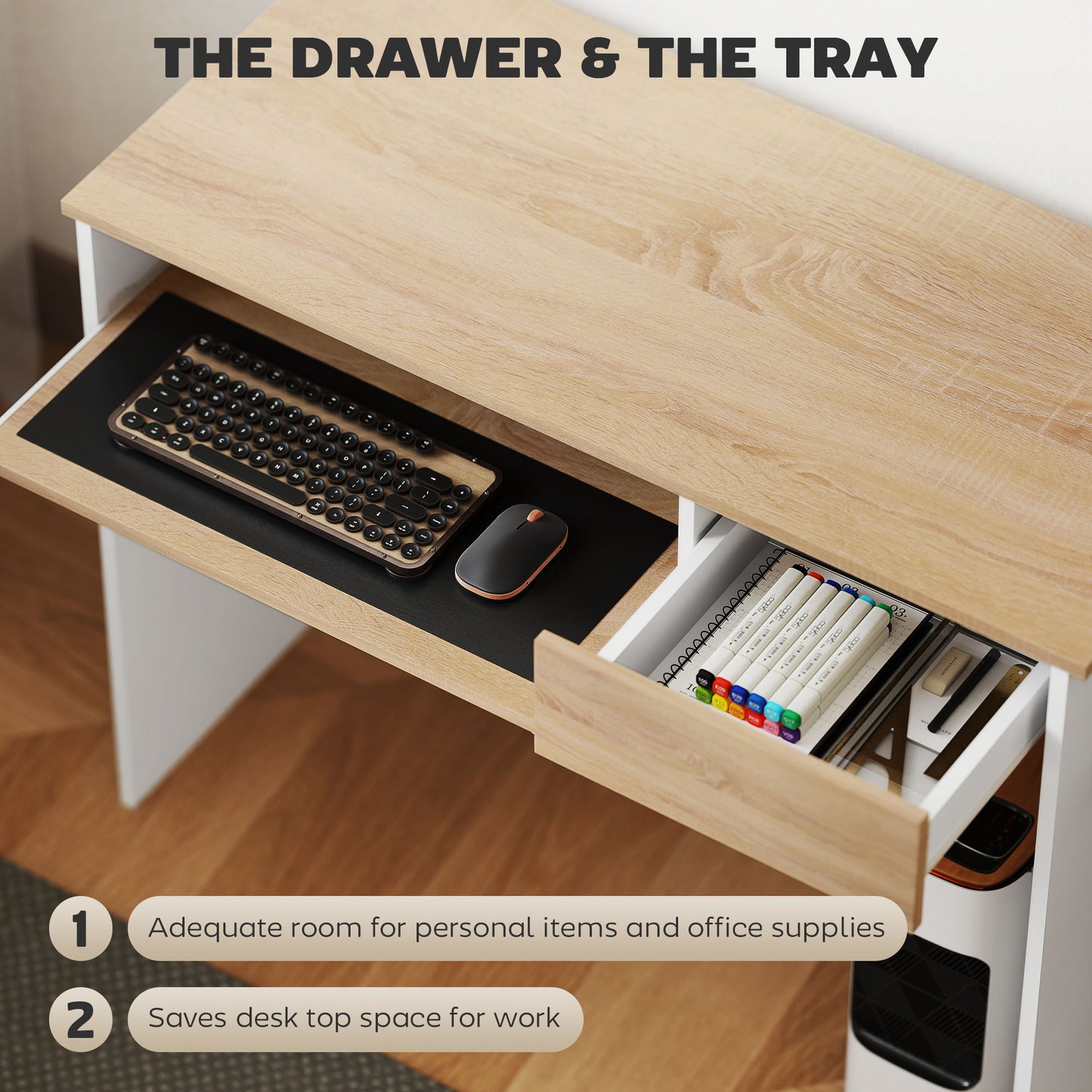 Nosadi 100cm Oak Finish Compact Desk With Keyboard Tray And Drawer Storage