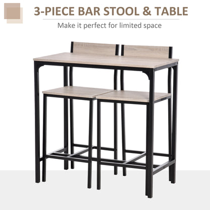 Noro Metal And Wooden Industrial 3 Piece Breakfast Bar Set With Stools