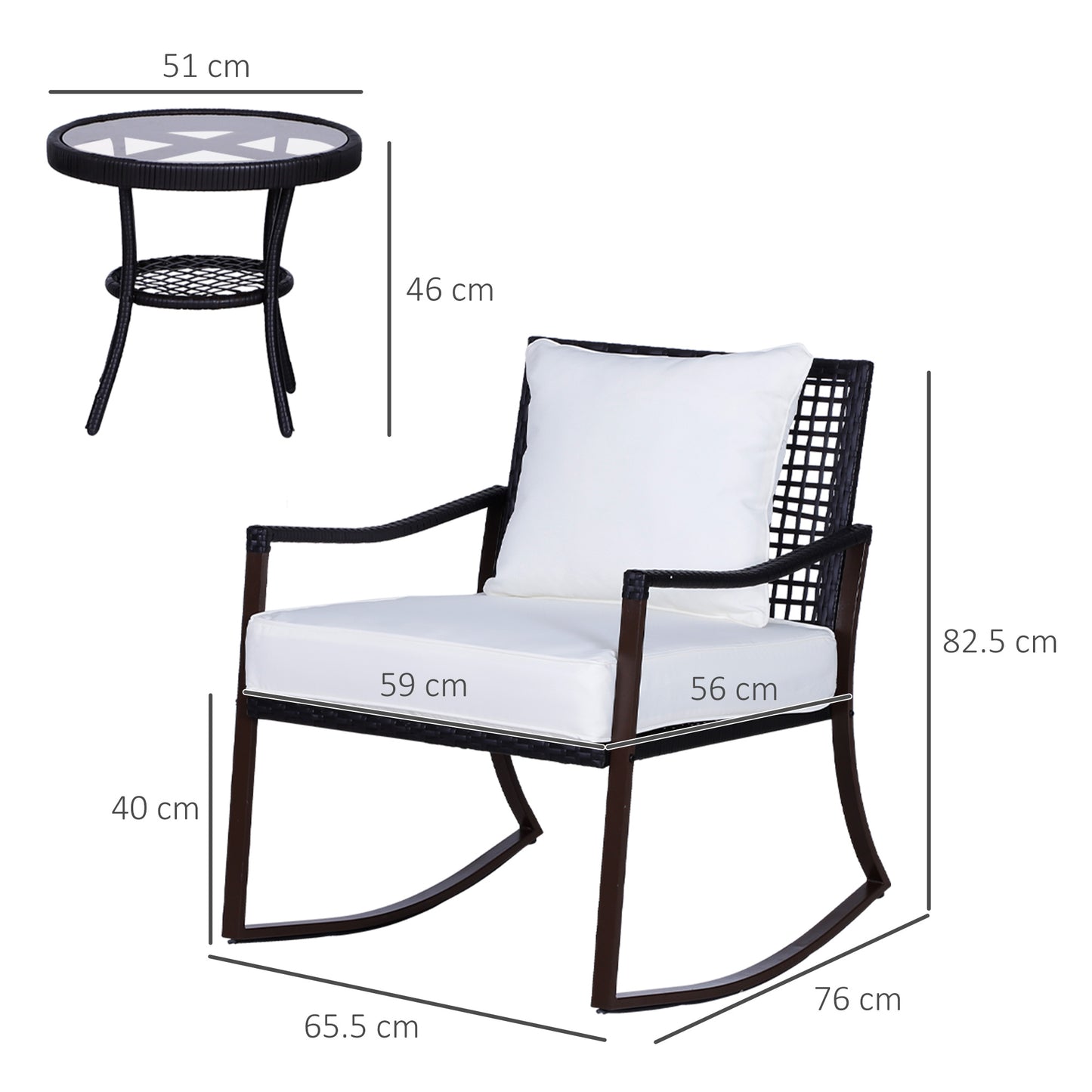 Madile Brown Rattan 3 Piece Bistro Set With Rocking Chairs And Round Glass Coffee Table