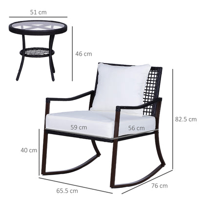 Madile Brown Rattan 3 Piece Bistro Set With Rocking Chairs And Round Glass Coffee Table