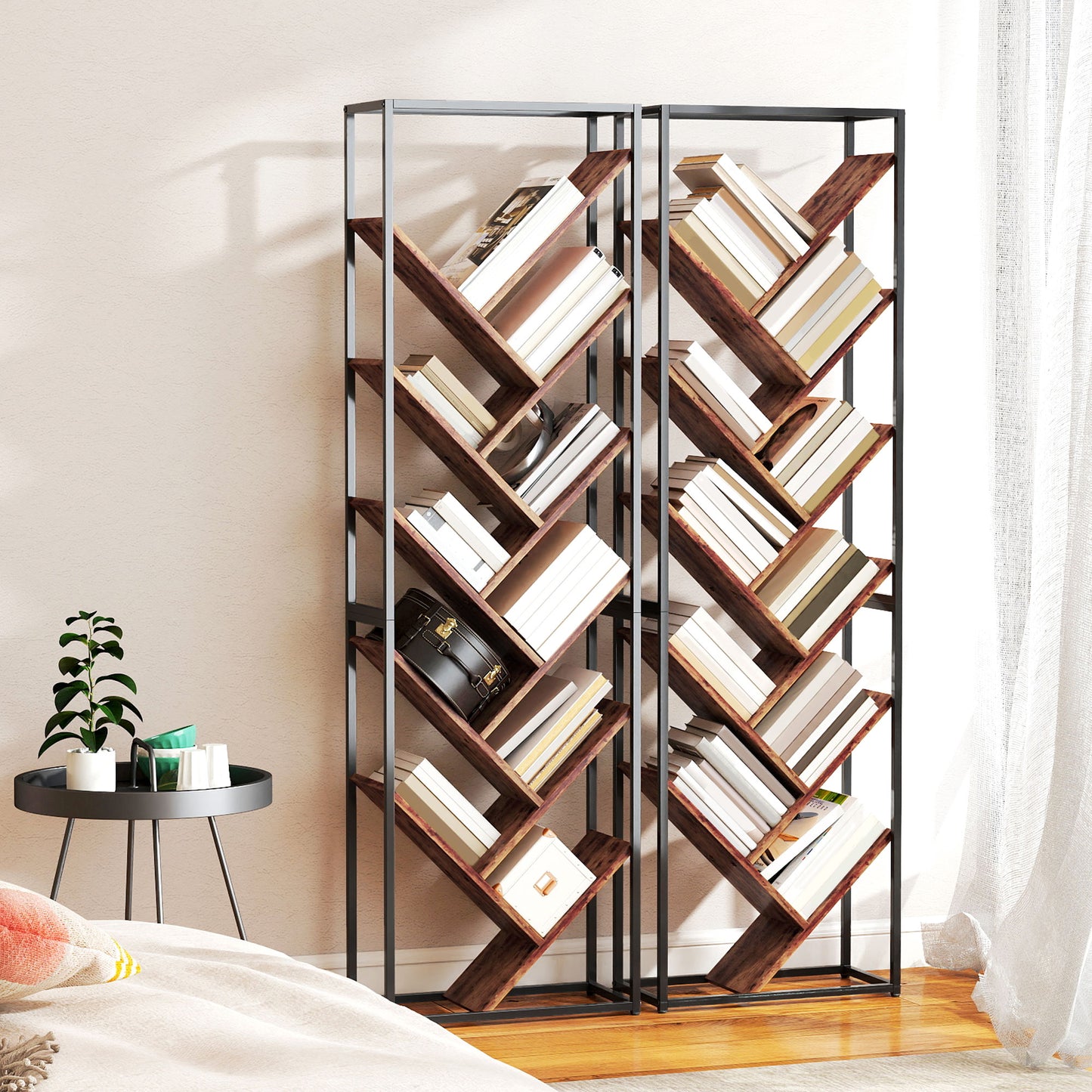 Dico Metal And Wood Black And Brown 10 Tier Industrial Display Bookcase