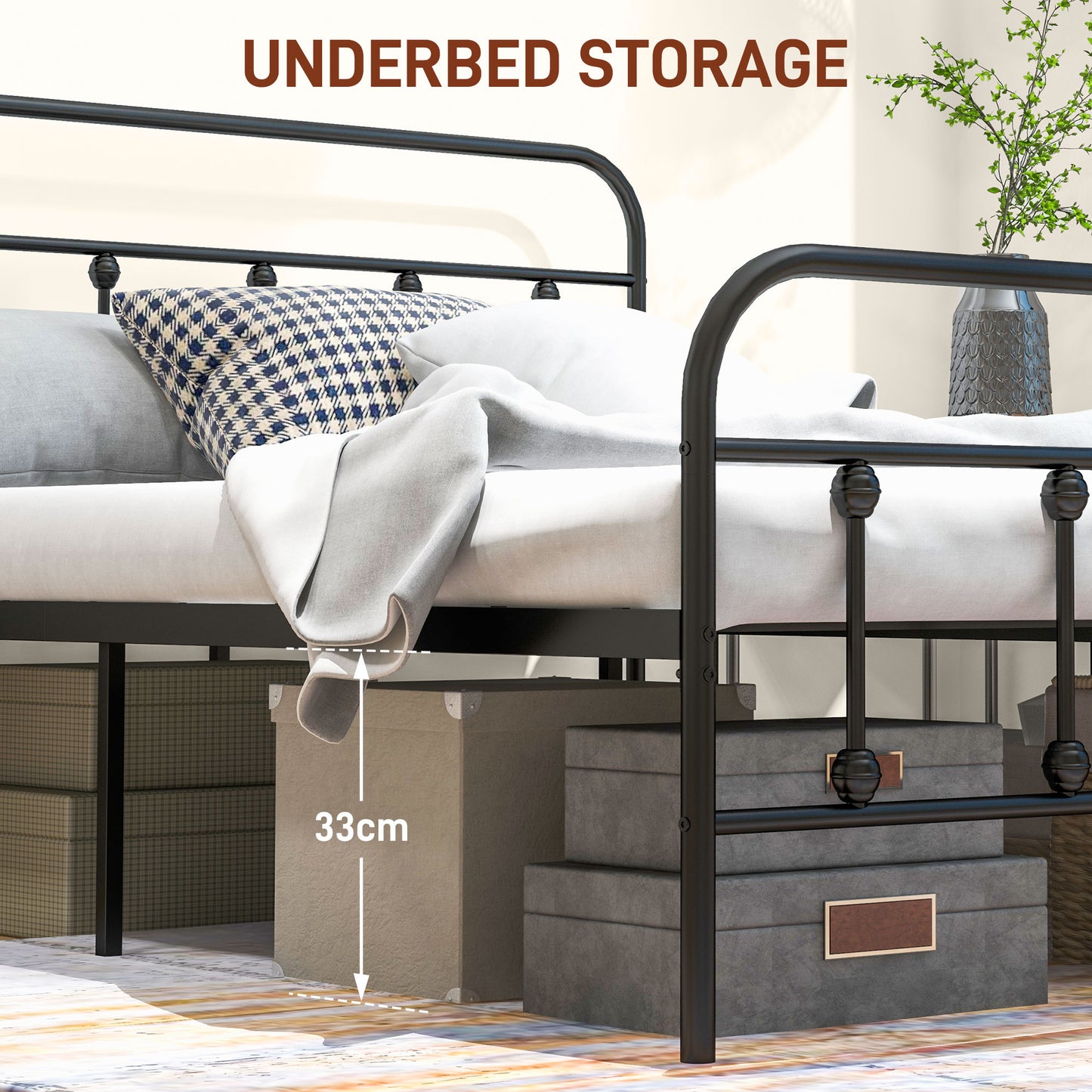 Noelma 4FT6 Minimalist Black Metal Double Metal Bed Frame