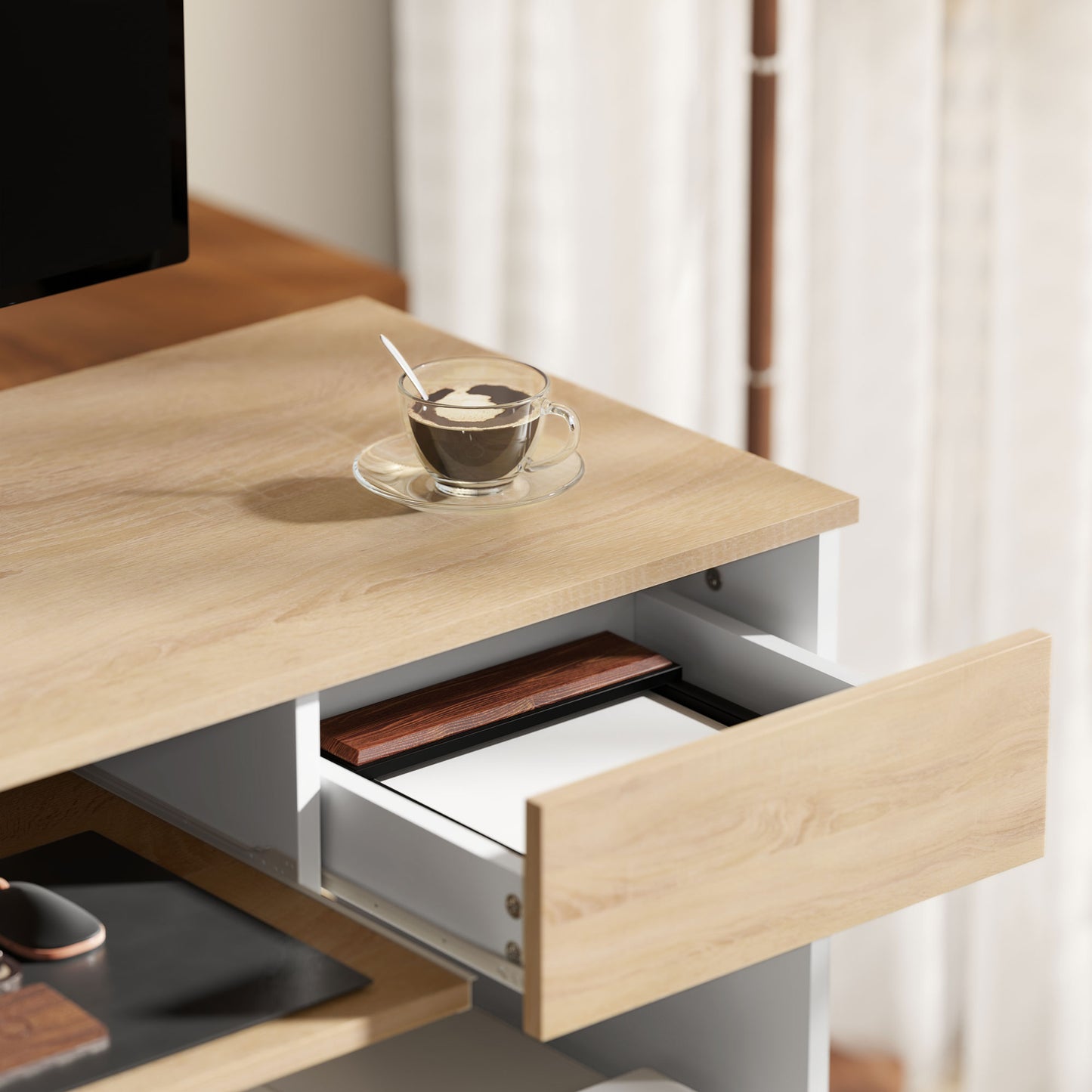 Nosadi 100cm Oak Finish Compact Desk With Keyboard Tray And Drawer Storage