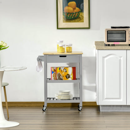 Vena Wooden Grey and Natural Kitchen Trolley With Worktop Drawer And Shelves