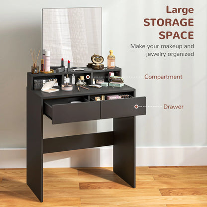 Merotto Black Dressing Table With Mirror And Multi Storage Layout