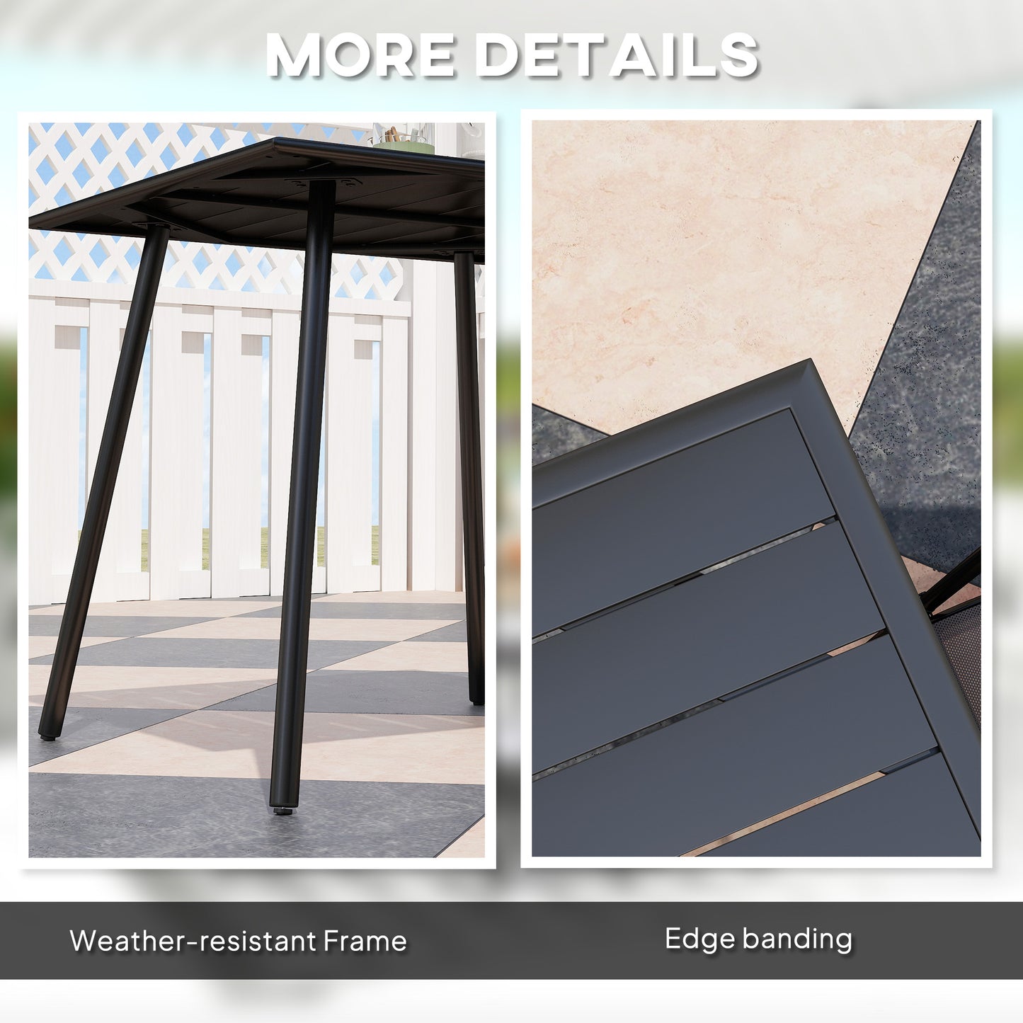 Nanodor Steel Black Square Outdoor Dining Table With Slatted Top For 4