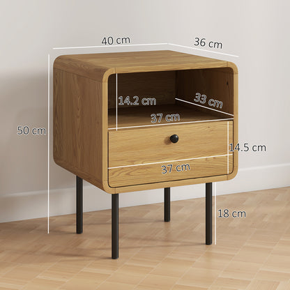 Move Lalo Oak Finish Wooden Bedside Table With Drawer And Open Shelf Storage