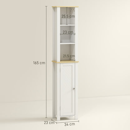 Nifael Favi Slim Bathroom Storage Cabinet With OFauxn Compartment And Adjustable Shelves White 34 x 23 x 165 cm