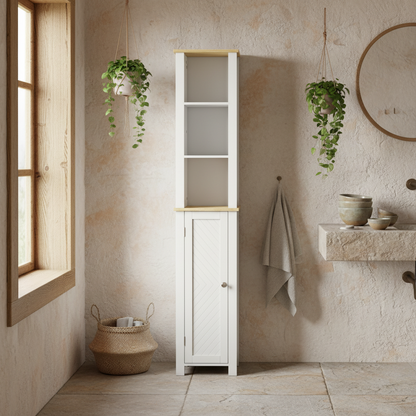Nifael Slim Bathroom Storage Cabinet With OFauxn Compartment And Adjustable Shelves White 34 x 23 x 165 cm