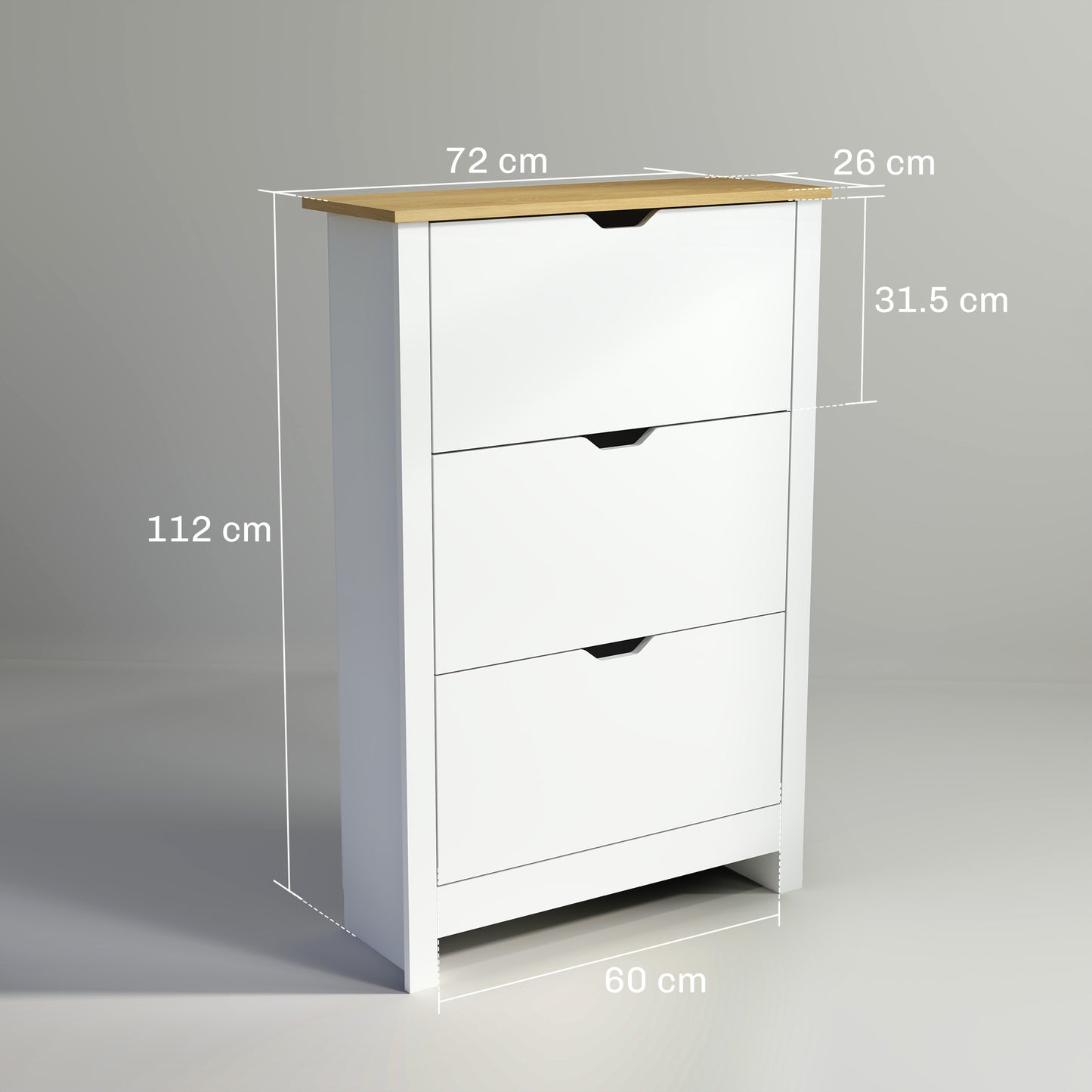 Dorane Lake High Gloss White Slim Shoe Cabinet With 3 Flip Drawers