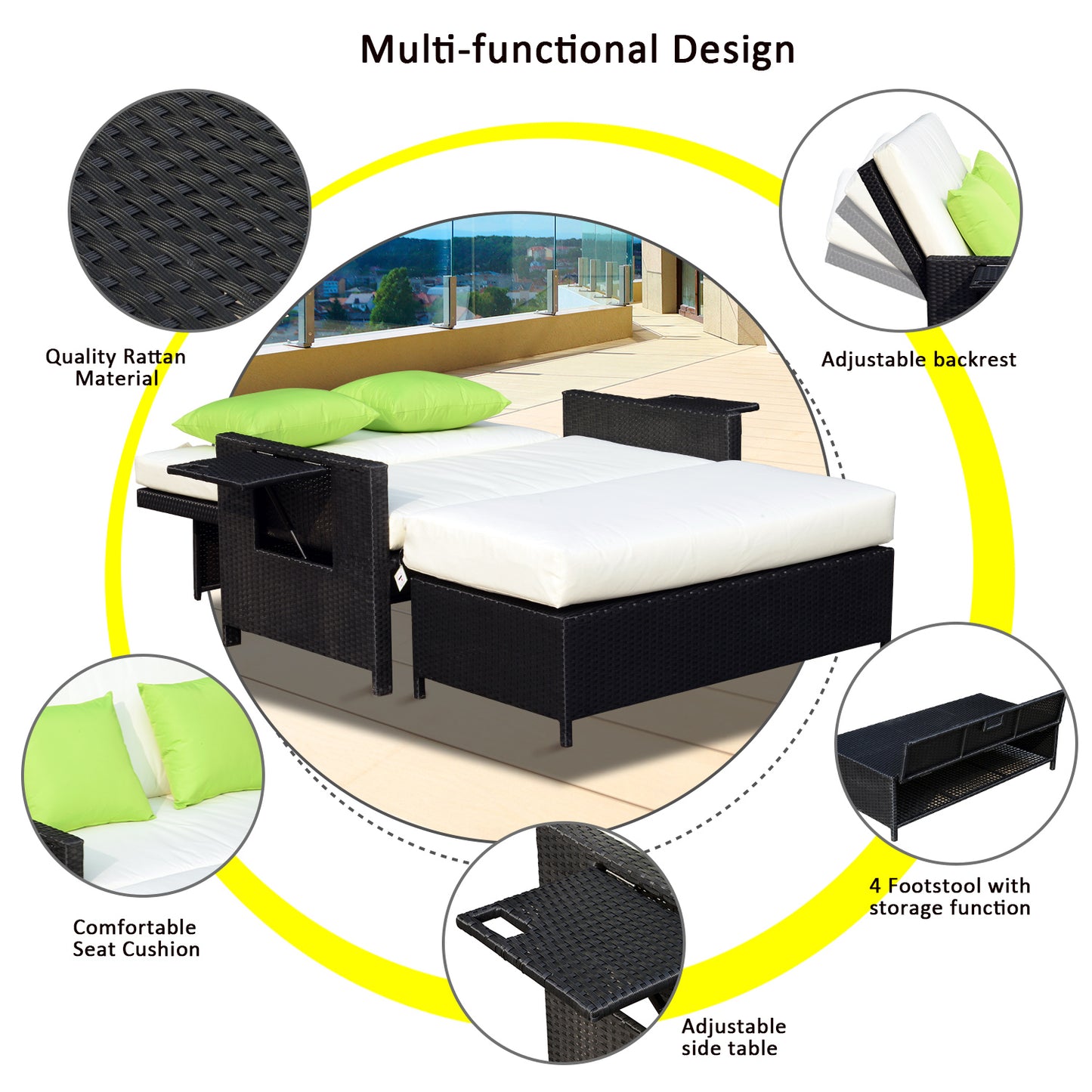 Tana Rattan Black 2 Seater Sofa Chair Bed