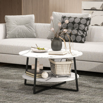 Masoso Wooden White And Black 2 Tier Marble Effect Coffee Table