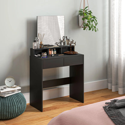 Merotto Black Dressing Table With Mirror And Multi Storage Layout