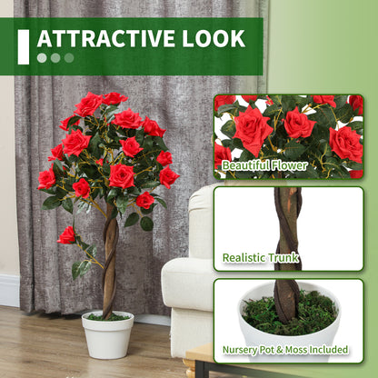 Elsu Set Of 2 Artificial White Rose Floral Plants In Pots H8 90cm Red