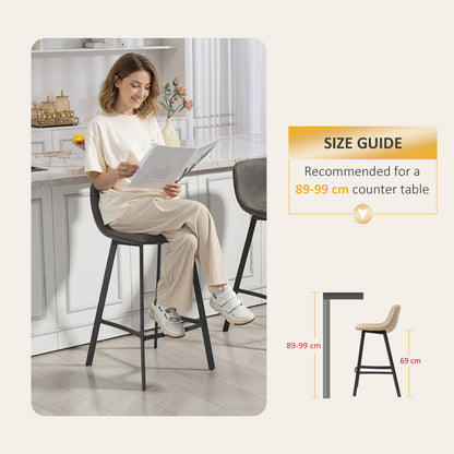 Nora Set Of 2 Grey Faux Leather Dining Bar Stools With Back And Foot Support