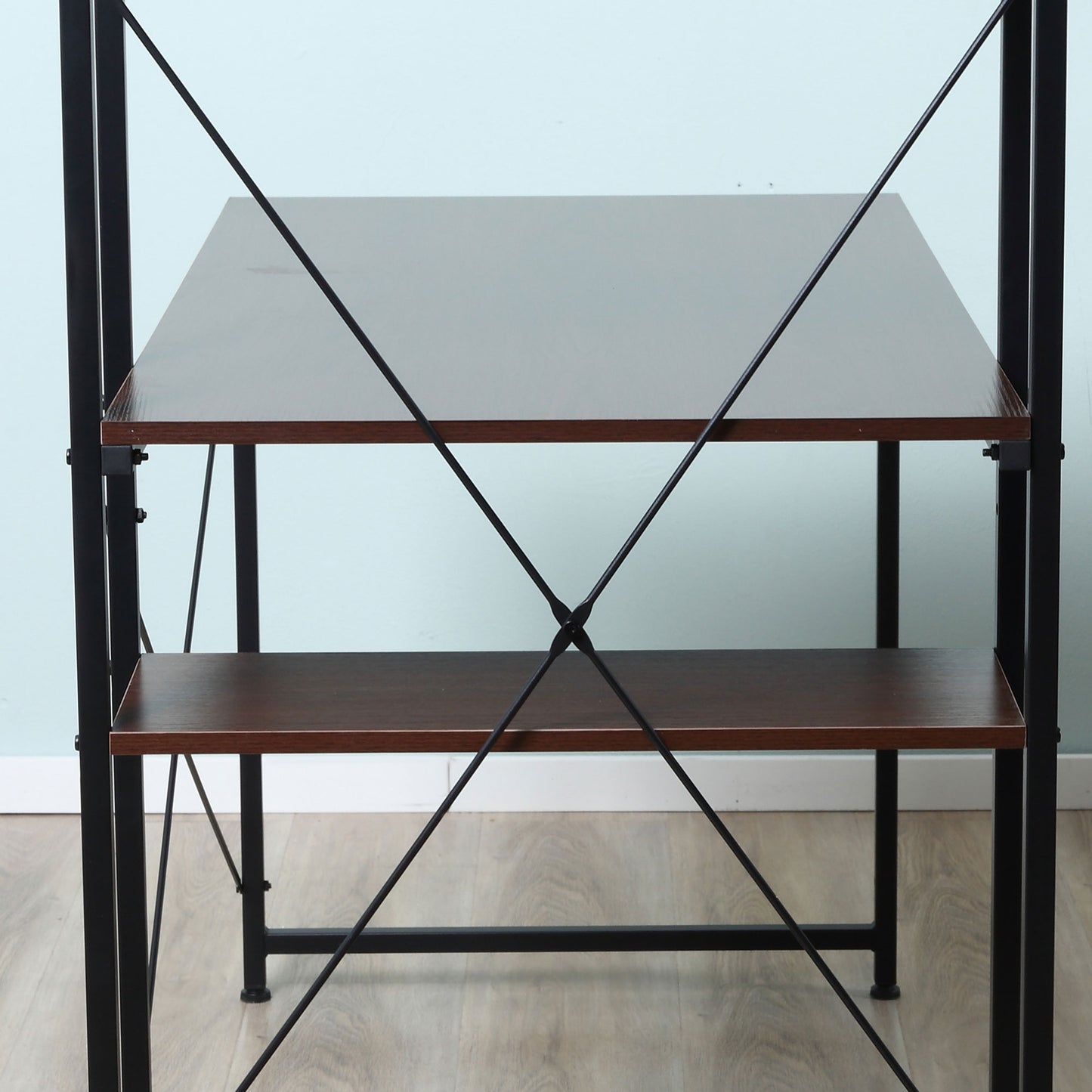 Veva 120cm Metal And Wooden Walnut And Black Reversible Industrial Desk With Side Shelving