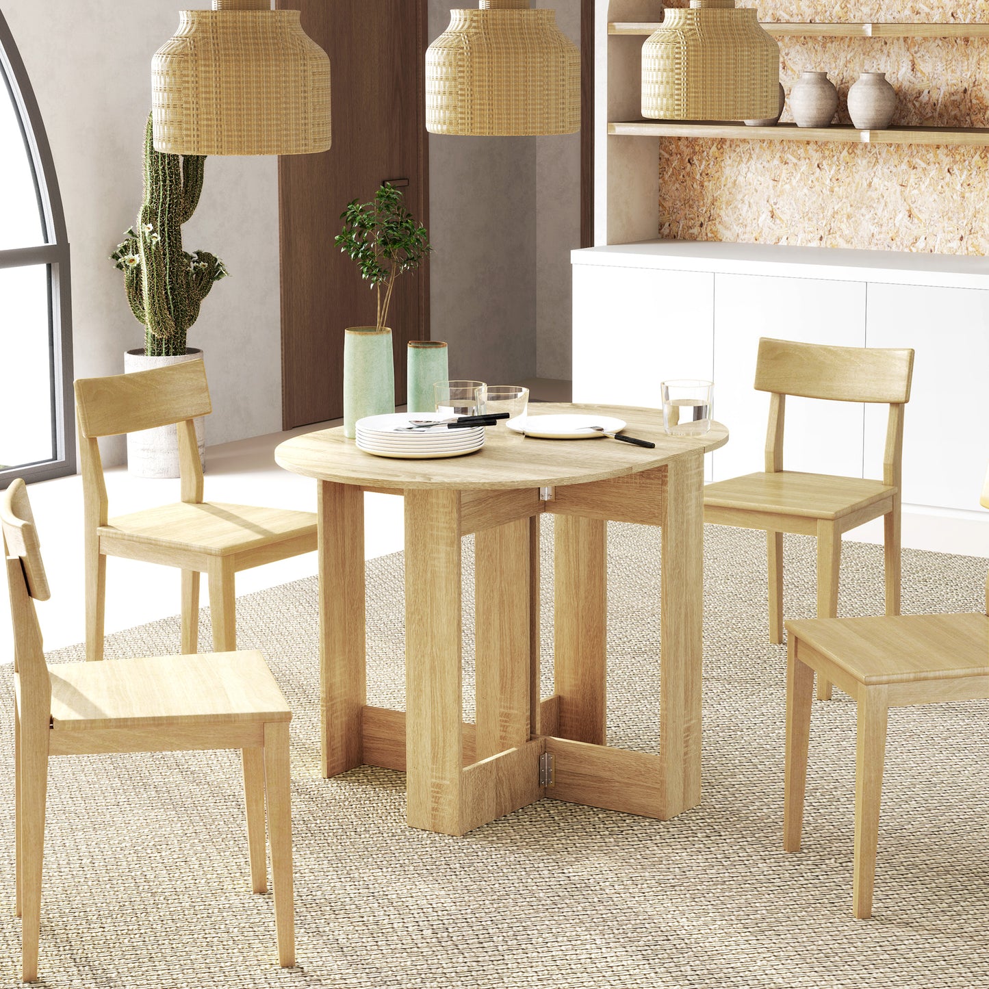 Vietma Wooden Oak Folding Drop Leaf Dining Table For Compact Kitchens