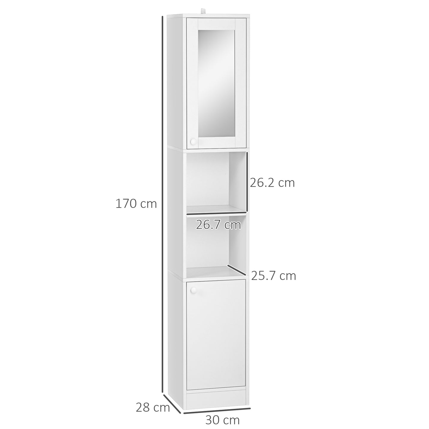 Marila Miro Narrow Tall Bathroom Cabinet With Mirror Adjustable Shelves And Double Doors White