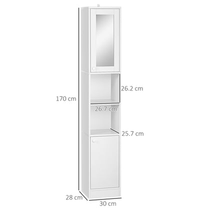 Marila Miro Narrow Tall Bathroom Cabinet With Mirror Adjustable Shelves And Double Doors White