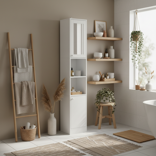 Marila 170cm Narrow Tall Bathroom Cabinet With Mirror Adjustable Shelves And Double Doors White