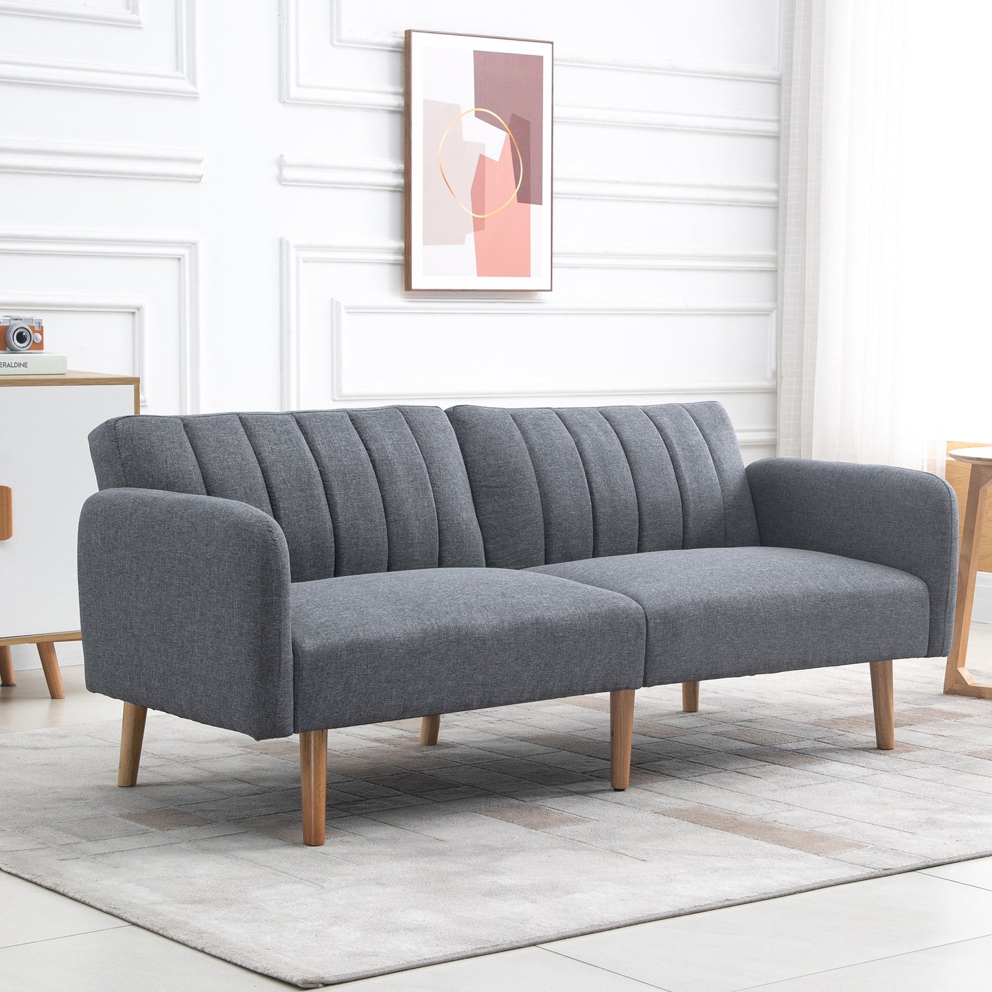 Nile Linen Grey 3 Seater Click Clack Sofa Bed With Adjustable Split Backrest