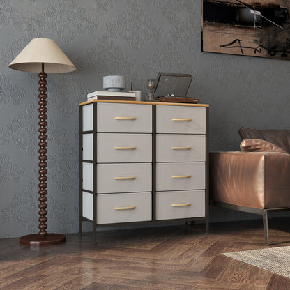 Neyo Metal And Fabric Cream White 8 Drawer Industrial Storage Dresser With Steel Frame
