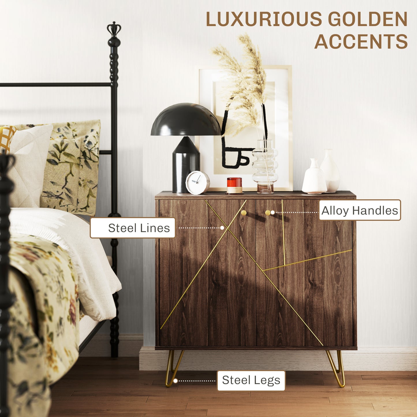 Fafi Napa Brown Sideboard With Gold Line Detail Hairpin Legs