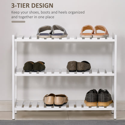 Vafino Wooden White 3 Tier Slatted Shoe Rack With Slatted Shelves