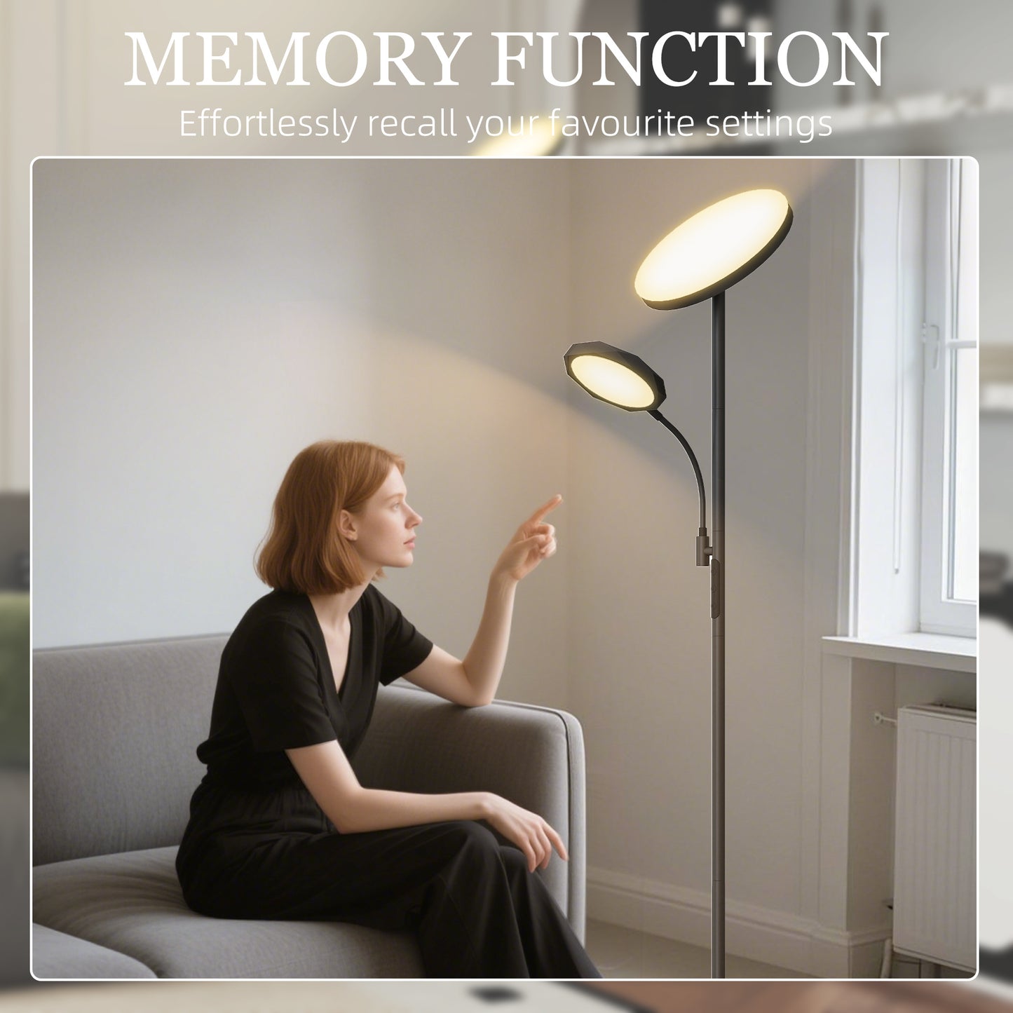 Madoli Lulo Metal Black LED Uplighter Floor Lamp With Reading Arm Scene Modes And Remote Control