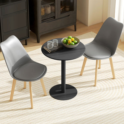 Lestaguette Metal And Wood Black Round Dining Table With Steel Base 60 x 60cm