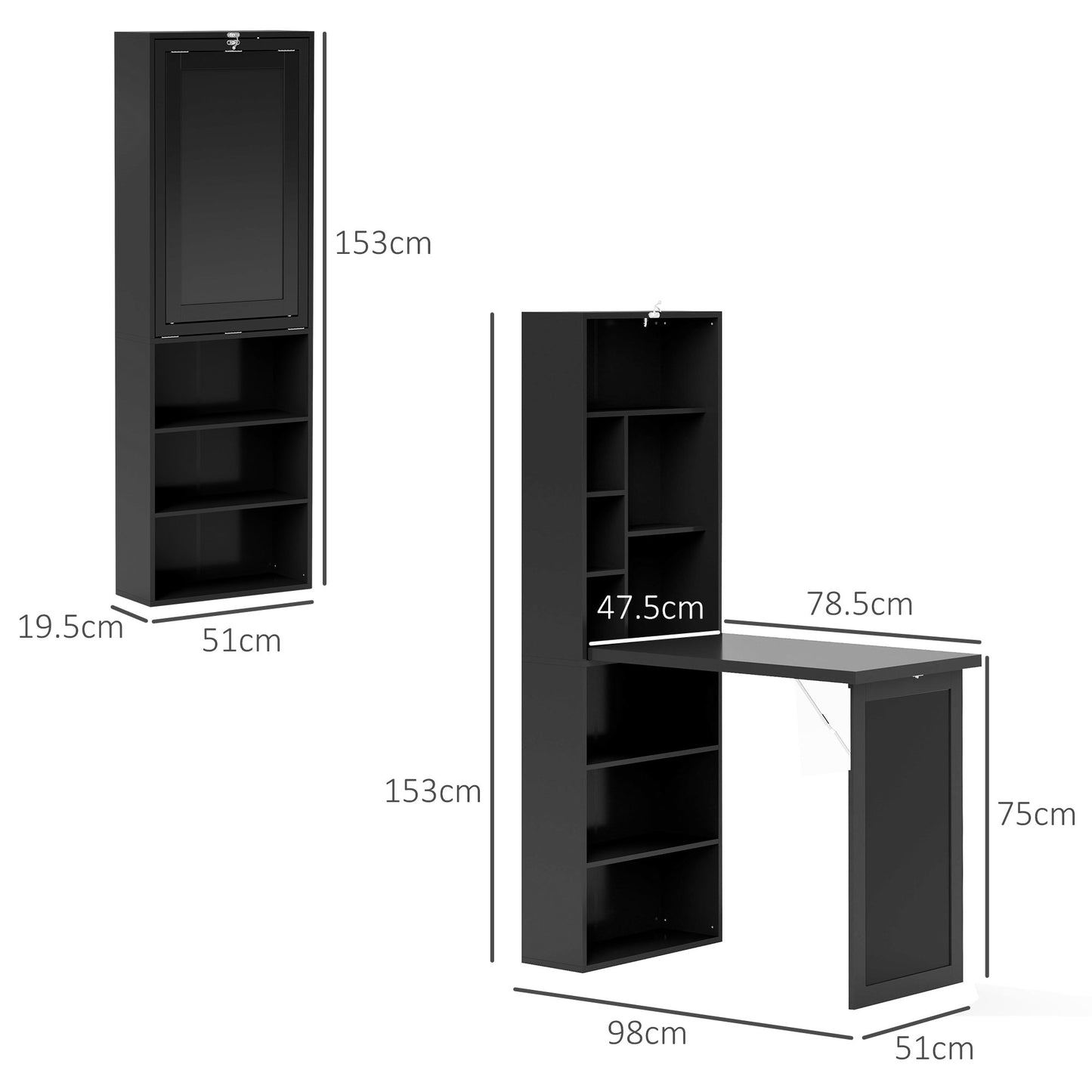Havizi 98cm Black 3 Section Work Desk With Chalkboard And Storage