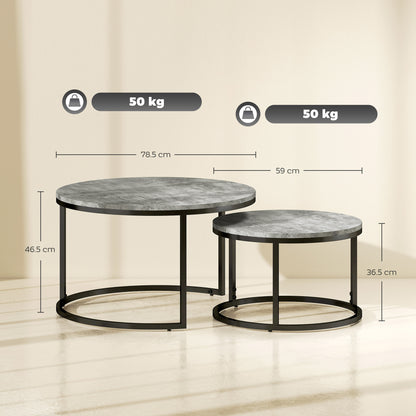 Faline Metal And Wood Grey And Black Set Of 2 Marble Effect Nesting Tables