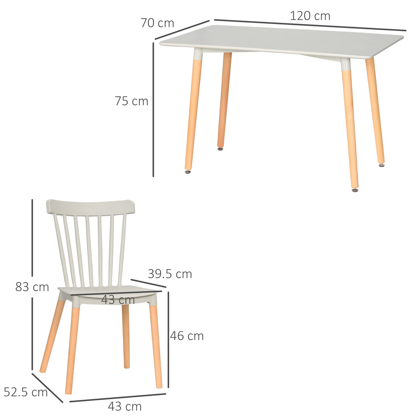 Yoka Metal And Wood Grey 5 Piece Dining Table Set With 4 Chairs
