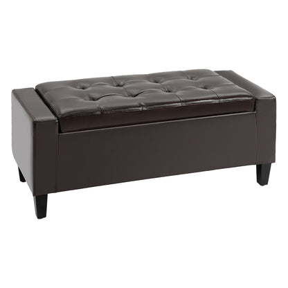 Rira Faux Leather Brown Storage Ottoman Bench With Diamond Tufted Seat