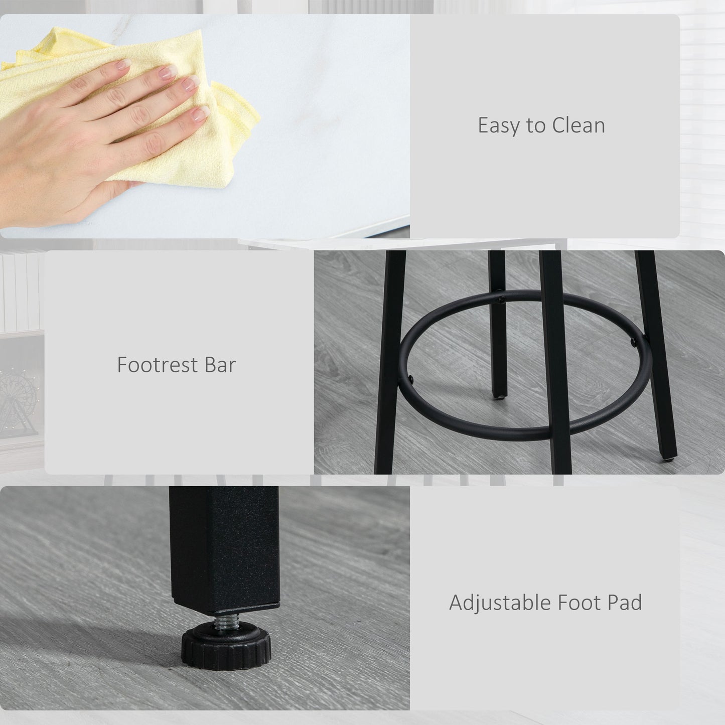 Telano Marble Effect White And Black 3 Piece Bar Table And Stool Set