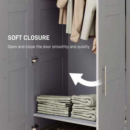 Coralani Wooden Grey 2 Door Wardrobe With Hanging Rail Internal and Shelf