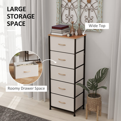 Yona Metal And Fabric Cream White 5 Drawer Industrial Storage Dresser With Steel Frame