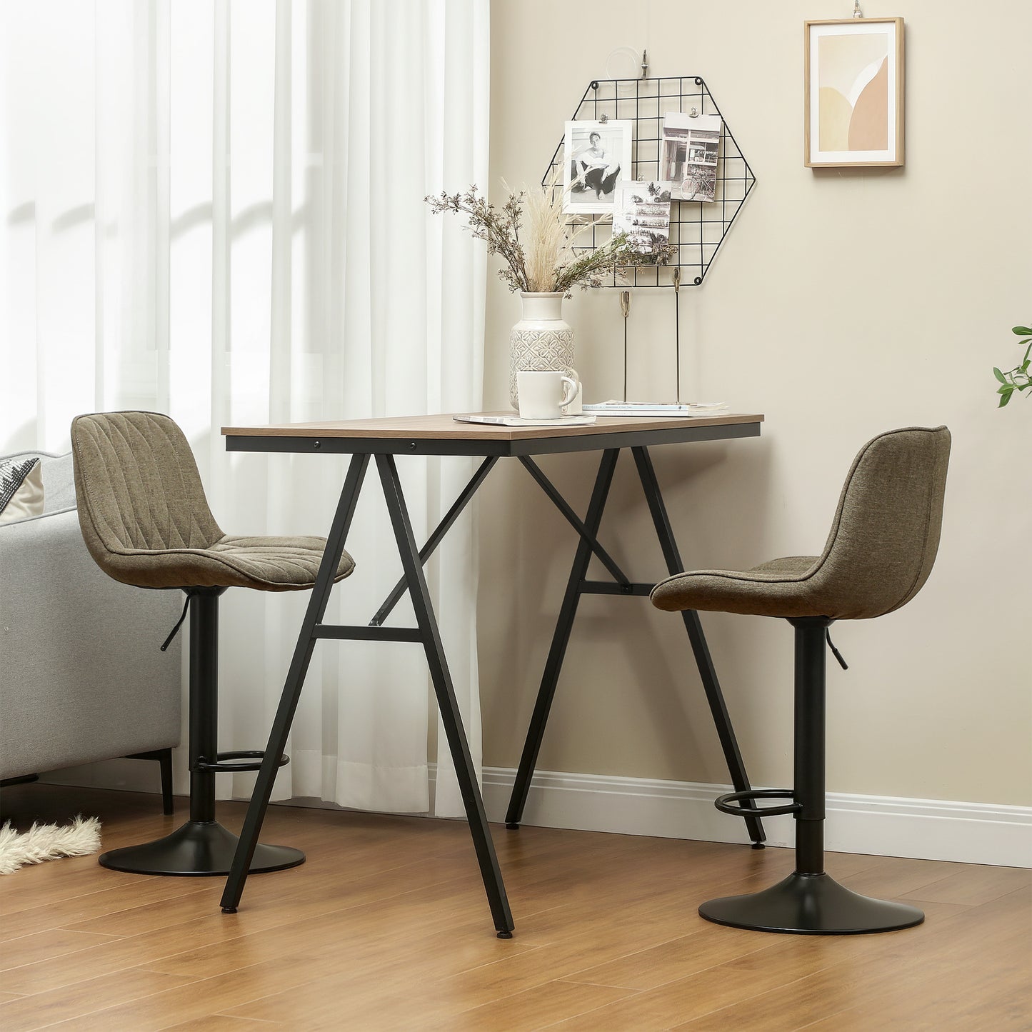 Sehake Fabric Brown Linen Look Bar Stools Set Of 2