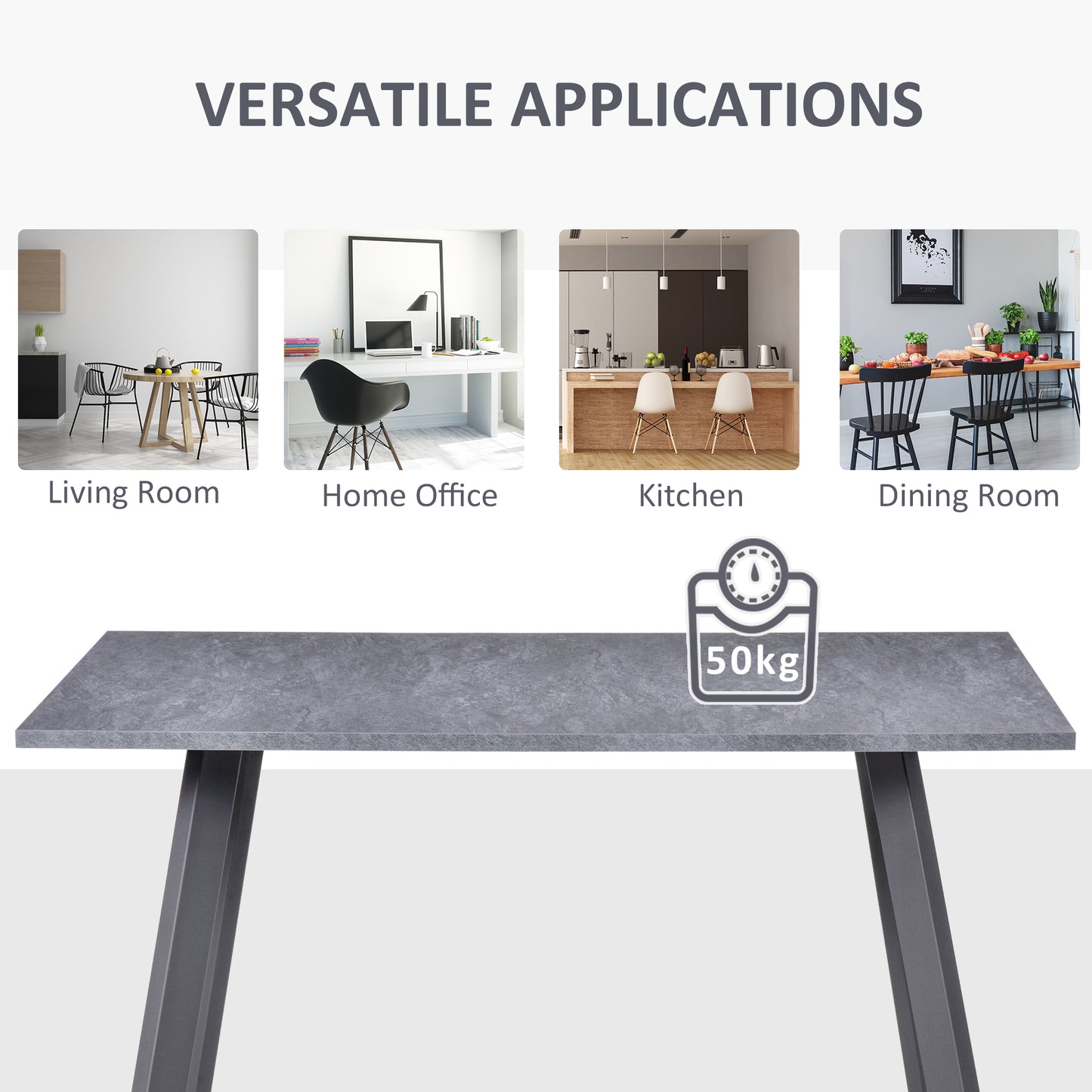 Roreso 120cm Metal And Wooden Dark Grey Rectangular Dining Table With Steel Legs