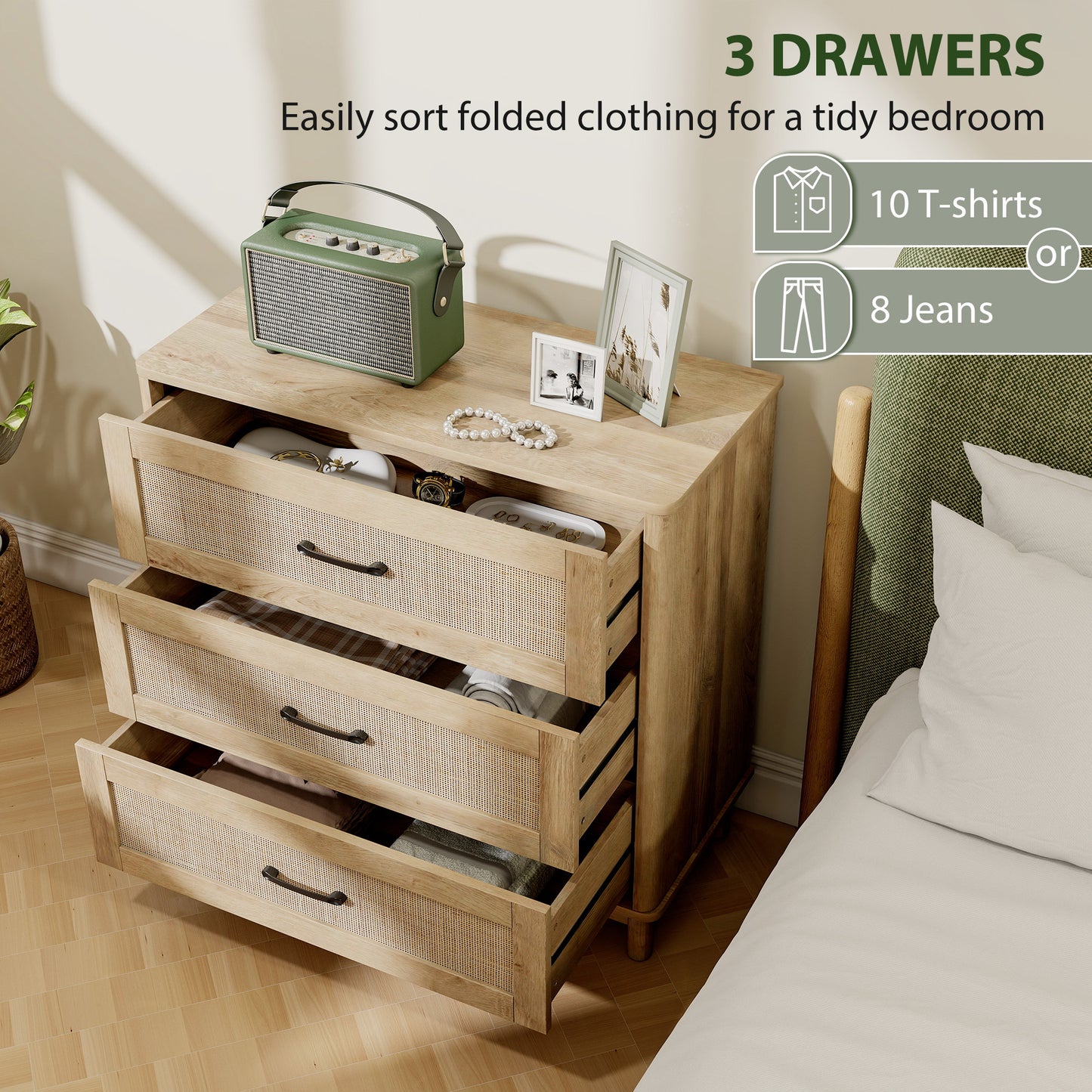 Zima Wood Oak Finish 3 Drawer Storage Chest 76 cm Wide