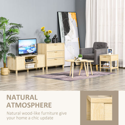 Vicoha Set Of 2 Natural Rattan Drawer Bedside Tables With Open Shelf